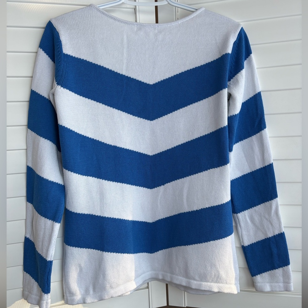 100% cotton sweater size small blue white crew neck - Picture 3 of 7